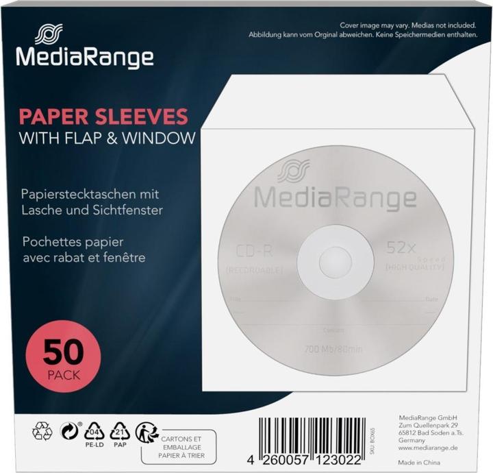 Produktbild MediaRange CD/DVD Papierhüllen mit Sichtfenster