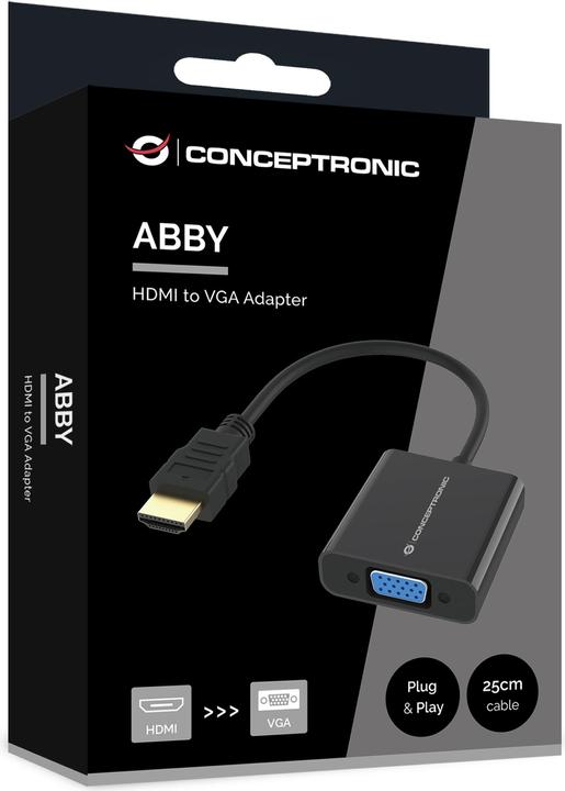 Immagine prodotto Conceptronic Adattatore HDMI -> VGA 1080P 60Hz 0,25m bw (HDMI, 25 cm)