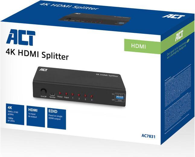 Image du produit Splitter HDMI 4K, 1 entrée 4 sorties, support EDID