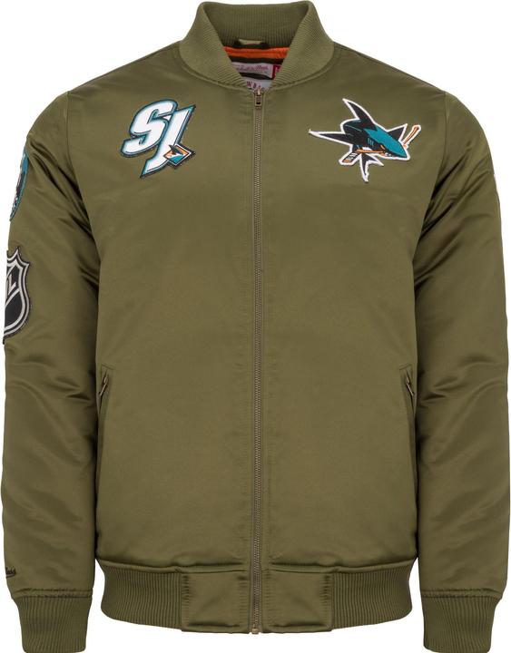Mitchell & Ness M&N Satin Bomber Jacke - PATCHES San Jose Sharks - M (M)