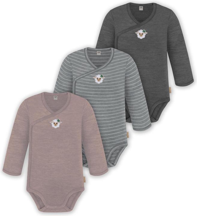 Actual product image Normani 3-pack baby merino long sleeve wrap bodysuit for boy and girl - 9355 (74)