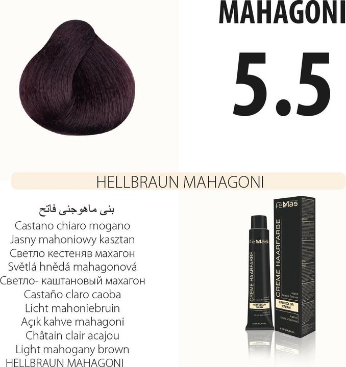 Immagine prodotto FemMas 5.5) Colore per capelli marrone chiaro mogano 100ml (Mogano marrone chiaro)