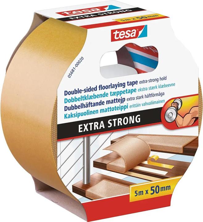Produktbild tesa Verlegeband EXTRA STRONG, doppelseitiges Klebeband zum Verlegen von Teppich und PVC-Belag (50 mm)