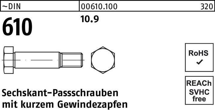 Produktbild Sechskantpassschraube DIN 610 m.kurzem Gewindezapfen M 8 x 45 10.9 (25 Schrauben pro Stück)