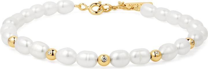 Ania Haie Gold Freshwater Pearl and Bezel Set Armband (16.50 cm, 925er Silber)