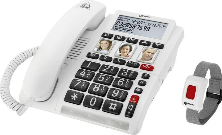Geemarc CL610 Téléphone d'urgence filaire avec bracelet SOS