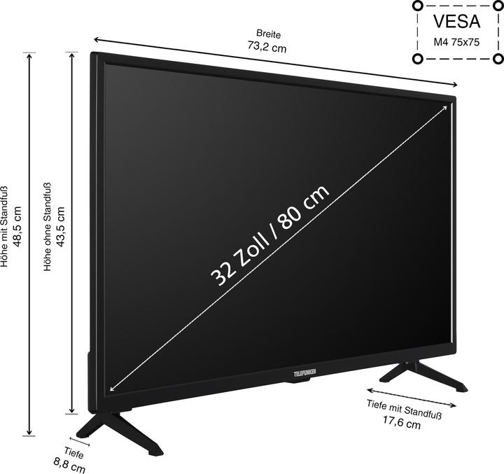 Actual product image Telefunken XH32SO550SD Smart TV 32 inch TV (HD Smart TV, HDR, triple tuner, DVD player) incl. (32", LED, HD, 2024)