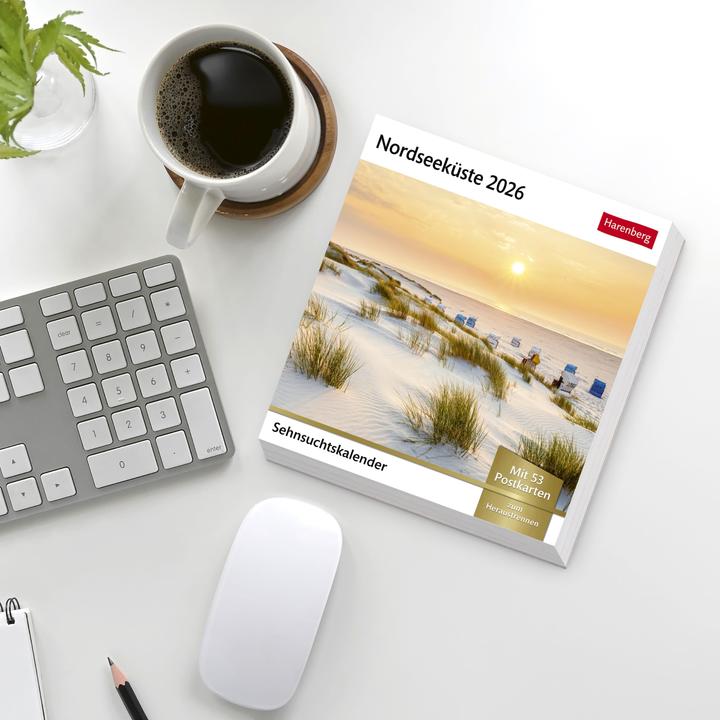 Produktbild Nordseeküste Sehnsuchtskalender 2026 - Wochenkalender mit 53 Postkarten (Harter Einband, Deutsch)