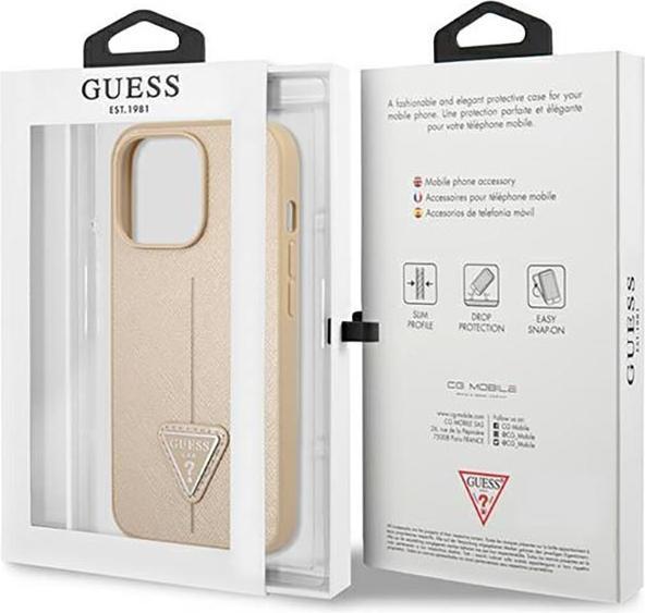Image du produit Guess GUHCP14LPSATLE iPhone 14 Pro 6,1" beżowy/beige étui rigide SaffianoTriangle Logo (Apple iPhone 14 Pro)