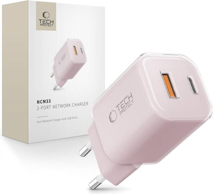 Actual product image Tech-Protect NCM33W 2-port PD33W/QC3.0 wall charger - pink (33 W)
