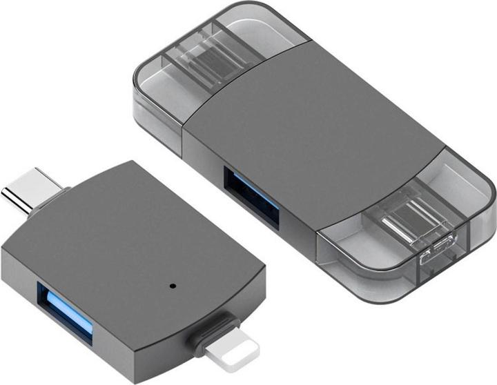 Actual product image PowerGuard 2-in-1 OTG USB-C Lightning to Dual USB 3.0 Adapter (USB Type C, Lightning)