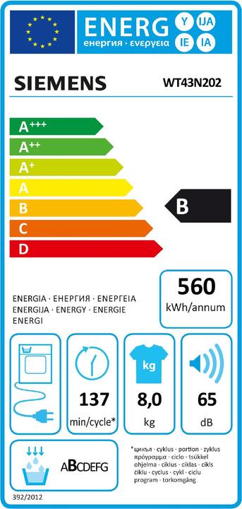 Energie-Label Siemens WT43N202 (8 kg, Rechts)