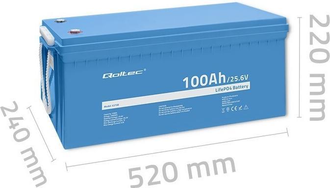 Produktbild Qoltec Akumulator LiFePO4 Litowo-Żelazowo-Fosforanowy | 25.6V | 100Ah | 2560Wh | BMS (12 V, 100 Ah)