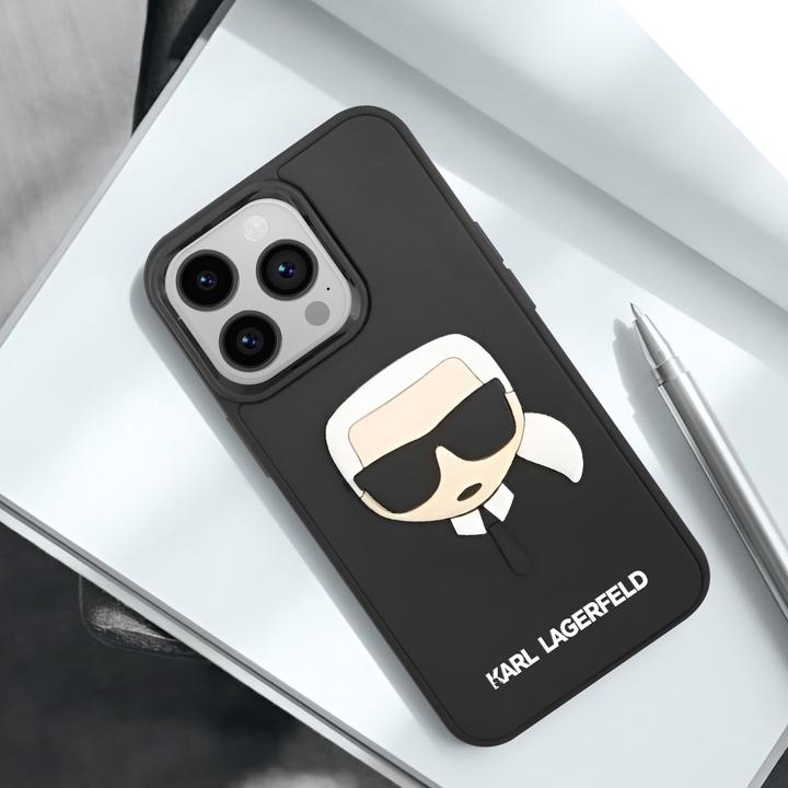 Actual product image Karl Lagerfeld Hard Cover 3D Rubber Karl Head Black, for iPhone 14 Pro, KLHCP14LKH3DBK (Apple iPhone 14 Pro)
