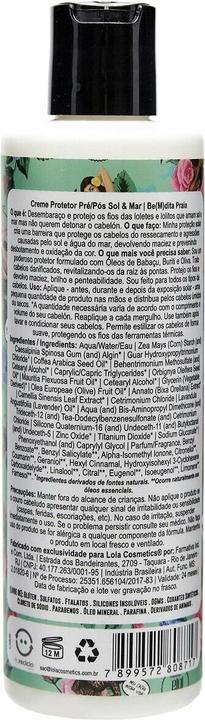 Nutritional values and ingredients Room05 Lola Brasil Linha BE(M) DITA PRAIA Creme Protetor Pre/Pos Sol e Mar 250g Be(M) dita Beach Collection (Suntan cream, 277 g)