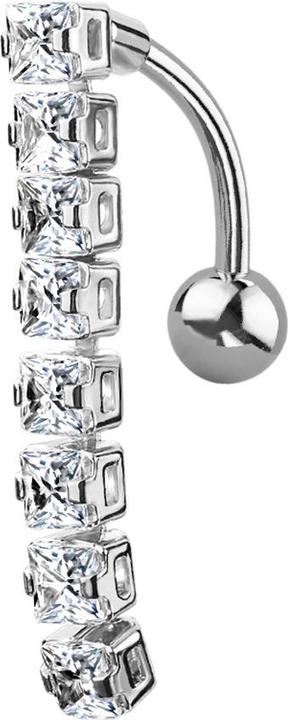 Star Piercing Banane silber mit Anhänger Balken mit quadratischen Kristallen (Chirurgenstahl 316L, Messing)