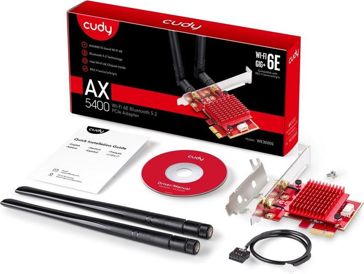 Actual product image Cudy WE3000S. Built-in. Transmission technology: Wireless, Host interface: PCI Express, Interface: WL (Mini PCI Express)