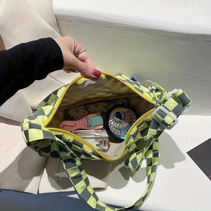 Actual product image Only-Bags.Store Chic plaid canvas crossbody bag - large capacity dumpling style with nylon lining & zip fastening