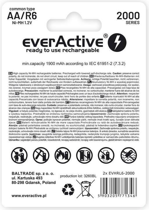 Actual product image Everactive Rechargeable batteries Ni-MH R6 AA 2000 mAh Silver Line - Battery - Mignon (AA) (2 pcs., AA, 2000 mAh)