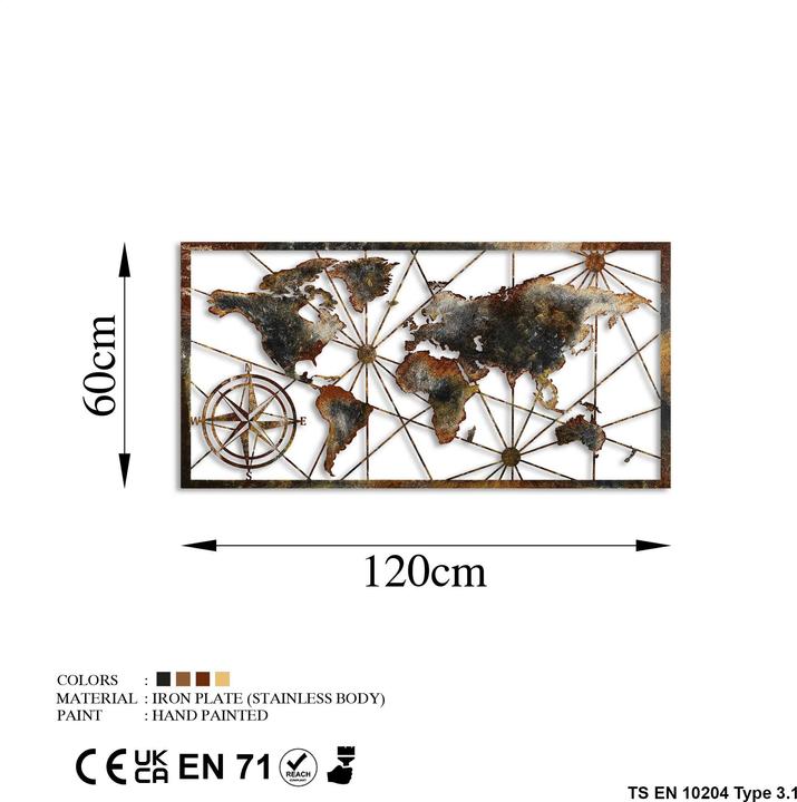 Image du produit Wallxpert Carte du monde en métal (120 x 60 cm)