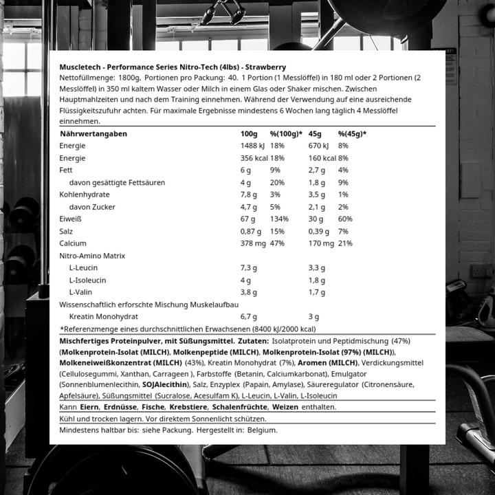 Nährwerte und Zutaten Muscle Tech Performance Series Nitro-Tech (Erdbeere, 1 Stk., 51040.48 g)