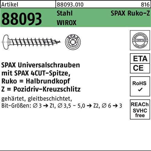 Energielabel Spax Schroef R 88093 Ruko w.punt/kruis uitsparing-PZ 4 x 15/12-Z Staal verzinkt WIROX (1000 Schroeven per stuk)