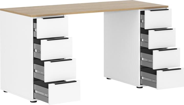 Produktbild Schildmeyer Elma Schreibtisch weiss, eiche rechteckig, Wangen-Gestell weiss 129,5 x 80,0 cm