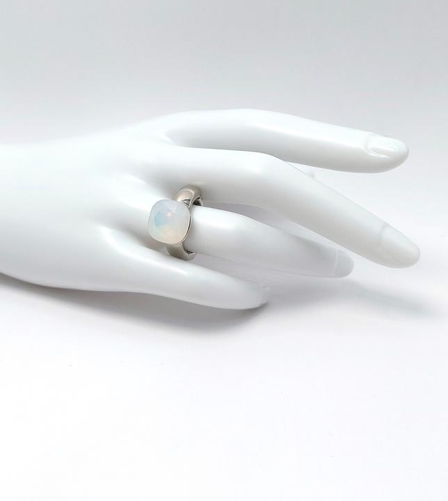 Actual product image Signé Signè Ring Ladies Ring elastic silver coloured rhodium-plated One Size Opal White No.15 (16, 17)