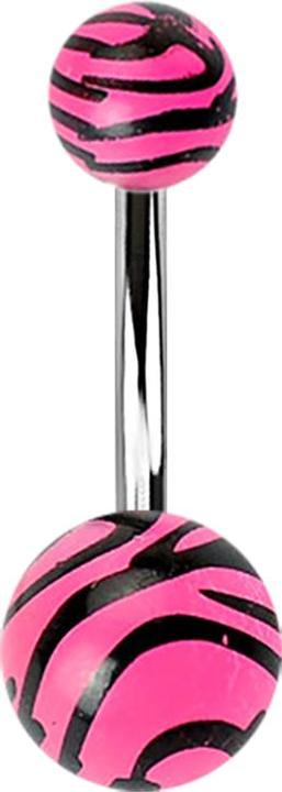 Star Piercing Banane mit zwei Kugeln im Tigermuster pink (Chirurgenstahl 316L, Acryl, ohne Messing)