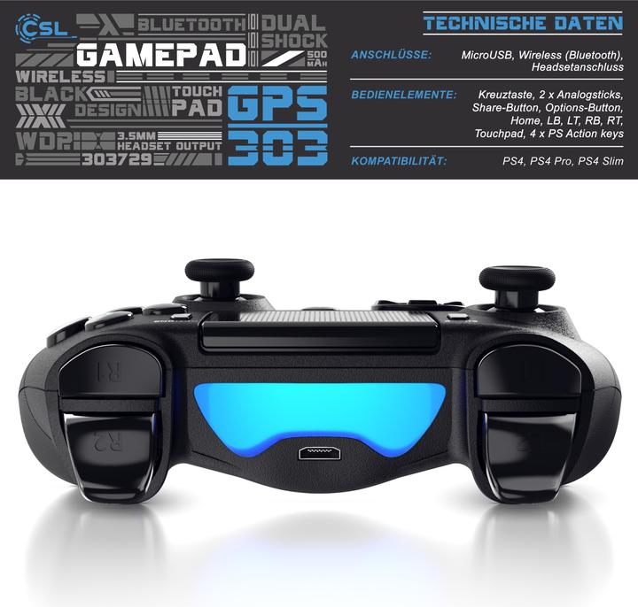 Image du produit CSL Contrôleur PlayStation 4, manette de jeu Bluetooth pour PS4, double vibration, pavé tactile, 3,5 (PS4, PC)