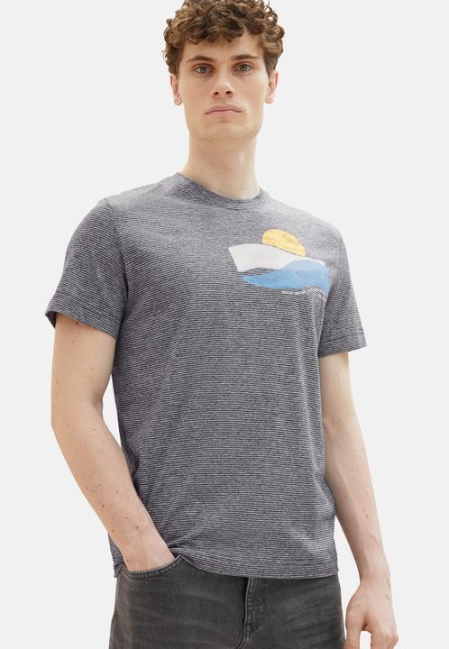 Image du produit Tom Tailor T-Shirt Gestreiftes Kurzarmshirt mit Rundhalsausschnitt und Foto-Print (L)
