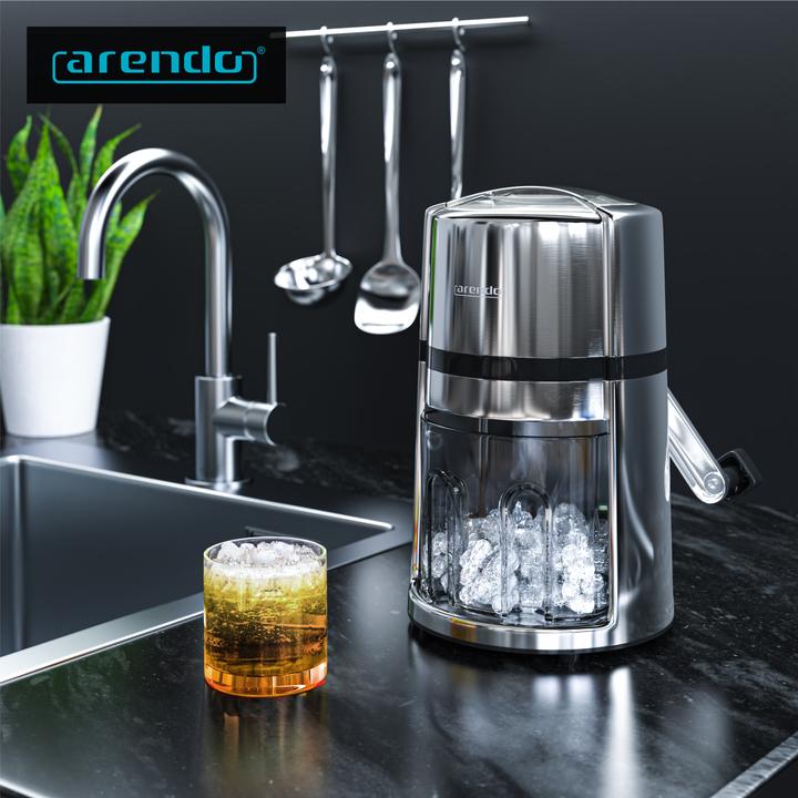 Produktbild Arendo Ice Crusher Edelstahl 1,1 L, Eiscrusher, Eiszerkleinerer zum Kühlen und Frischhalten, Chromoptik