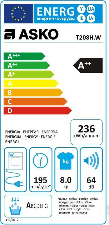 Energy Label Asko T208H.W (8 kg, Changeable)