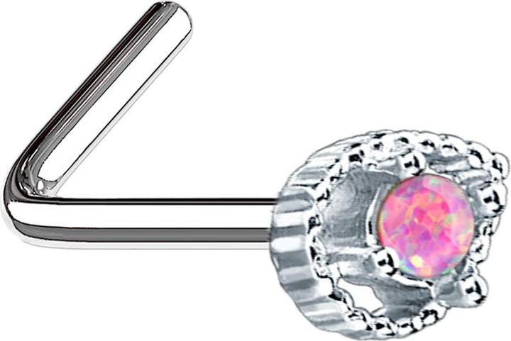 Star Piercing Nasenstecker gewinkelt silber Tropfen mit Opal pink (Chirurgenstahl 316L, Messing)