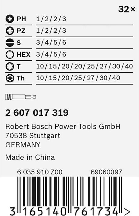 Produktbild Bosch Professional Zubehör Bits-Satz mit Klingenhalter (Kreuz Phillips PH M1, Kreuz Phillips PH M2, Kreuz Pozidriv PZ M1, Kreuz Pozidriv PZ M2, Kreuz Phillips PH M3, Kreuz Pozidriv PZ M3, Innensechsrund TX mit Loch M10, Innensechsrund TX mit Loch M20, Innensechsrund TX Mit Loch M25, Innensechsrund TX mit Loch M27, Innensechsrund TX mit Loch M30)