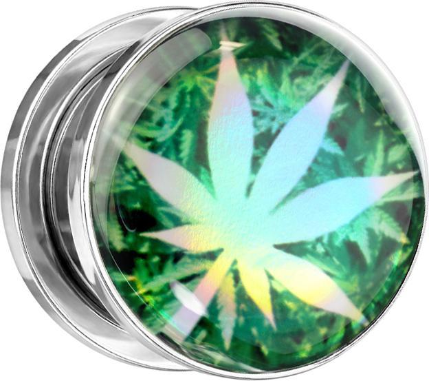 Star Piercing Flesh Plug silber Hanfblatt (ohne Messing, Chirurgenstahl 316L)