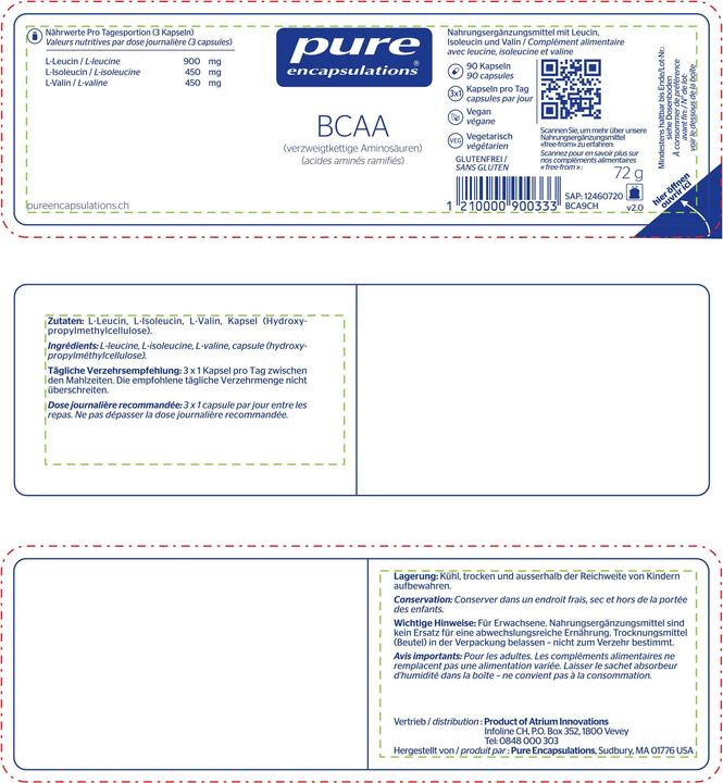Nutritional values and ingredients Pure encapsulations Bcaa (90 Piece, Capsules, 72 g)