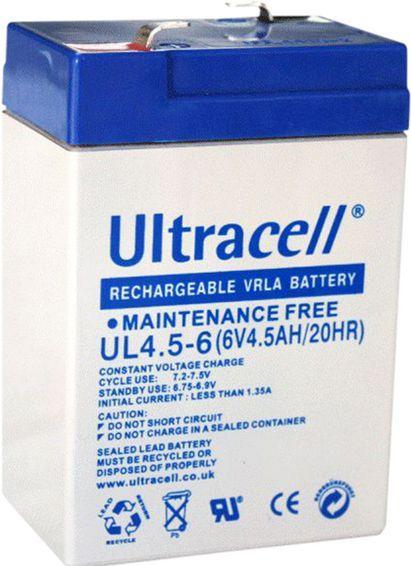Actual product image Ultracell Rechargeable battery, lead acid, 6V, 4.5Ah, flat tab, 4.8 x 6.3 mm (6 V, 4.50 Ah)