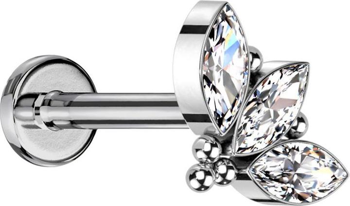 Star Piercing Micro Labret Innengewinde silber fünf Kugel drei Ovale Kristalle (Titan G23, ohne Messing)