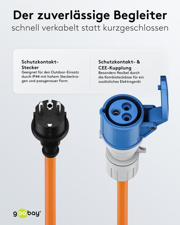 Produktbild Goobay CEE-Adapterleitung, Schutzkontakt-Stecker auf CEE-Kupplung (1.50 m)