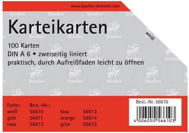 Staufen Karteikarten A6/100 weiss liniert (A6, 180 g/m², 100 x)