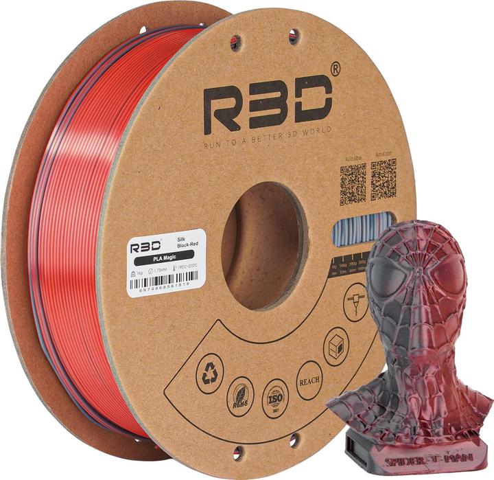 Image du produit R3D eSilk Magic-PLA Noir-Rouge Filament 1.75mm 1Kg (PLA, 1.75 mm, 1000 g, Multicolore)