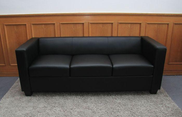 Produktbild Swisshandel24 3-1-1 Sofagarnitur Couchgarnitur Loungesofa Lille Leder - schwarz (3-Sitzer)