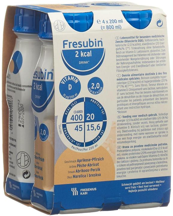 Actual product image Fresubin 2 kcal Drink Apricot-Peach, 4 x 200 ml (4 Piece, Liquid, 978 g)