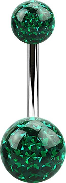 Star Piercing Banane silber mit zwei Kristall Kugeln grün Epoxy Schutzschicht (Chirurgenstahl 316L)