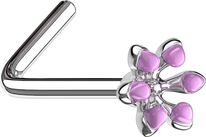 Star Piercing Nasenstecker gewinkelt silber emaille Blume violett (Chirurgenstahl 316L, Messing)