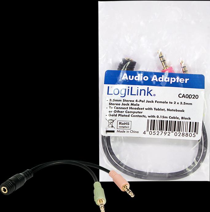 Actual product image LogiLink Jack adapter (0.15 m, 3.5mm jack (AUX))