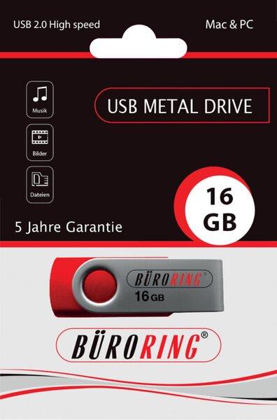 Immagine prodotto Büroring Speicherstick, USB 2.0 mit drehbarer Metall-Abdeckung, Kapazität 16 GB (16 GB, USB-A)