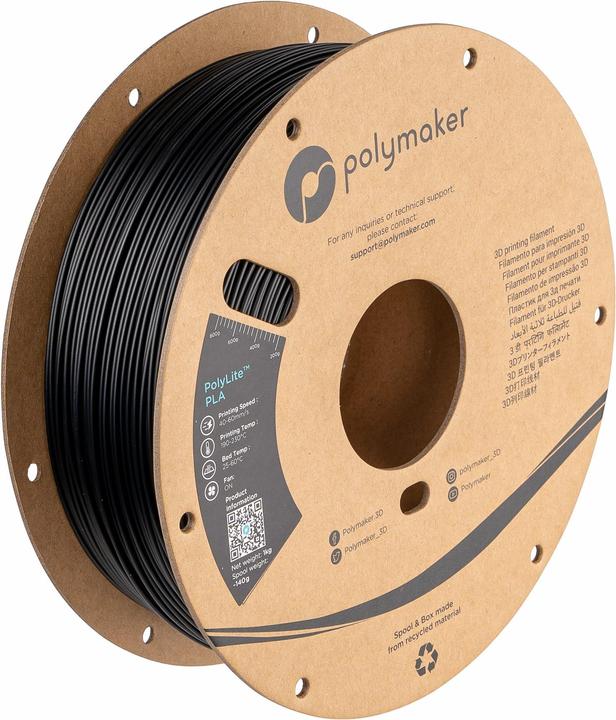 Actual product image Polymaker PolyLite PLA V2 - Black - 1.75mm (PLA, 1.75 mm, 1000 g, Black)