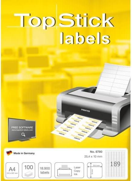 Actual product image TopStick Universal labels, 25.4 x 10 mm, 100 sheets white, self-adhesive, permanent adhesive